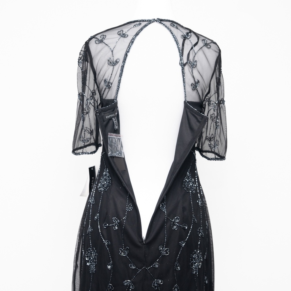 Adrianna Papell - Mesh-Sleeve Beaded Dress - Picture 13 of 13